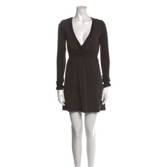 james perse Authentic solid brown v neck long sleeve mini dress 2 Small - Picture 1 of 7